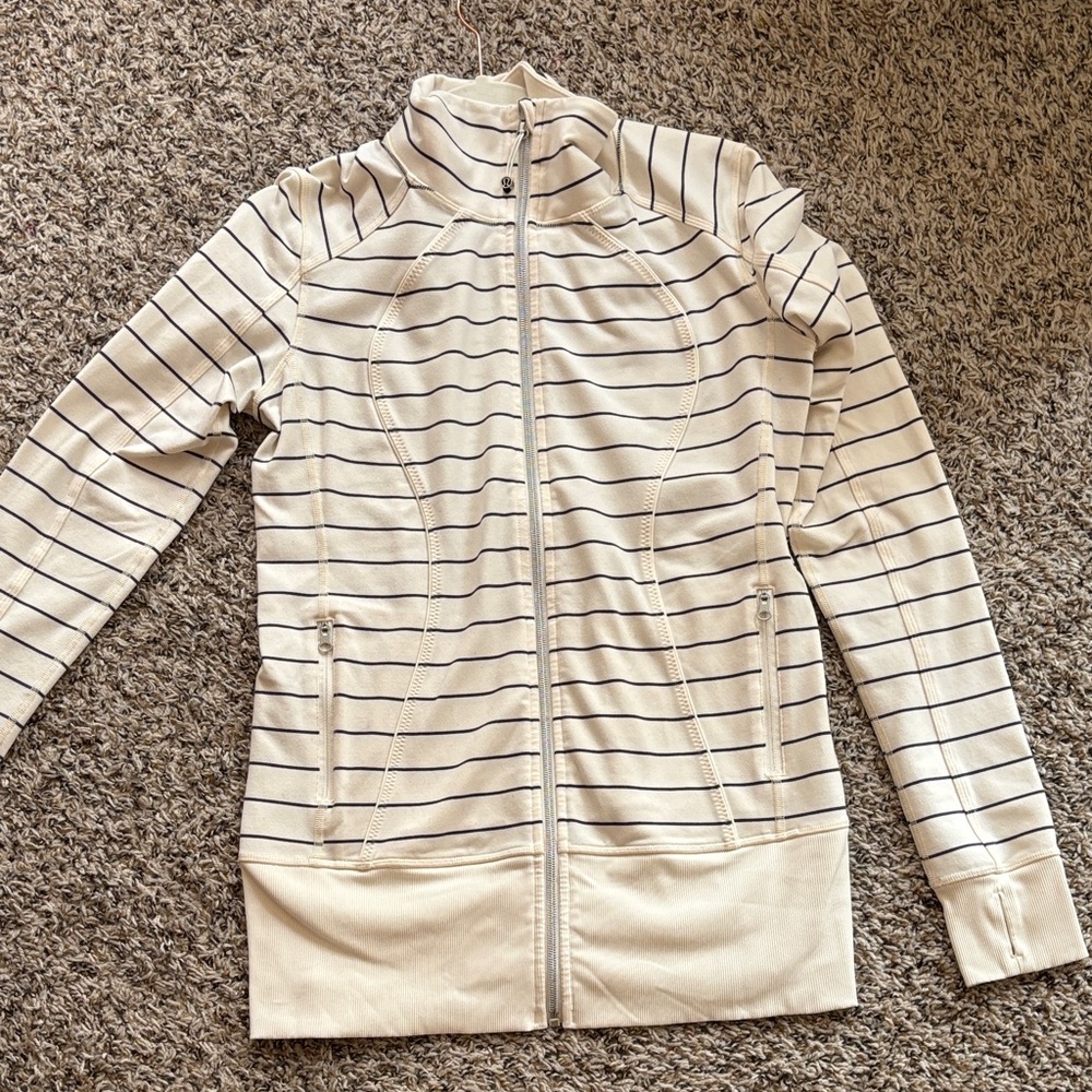 lululemon athletica Cream and Black Striped Hoodie
